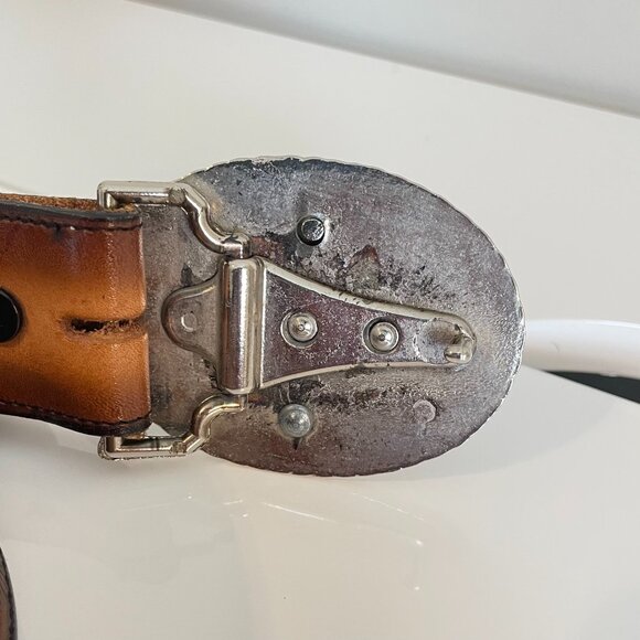 Vintage Brazos Joe Belt Co. Tooled Leather w/ Lion’s Head Buckle — Made in USA